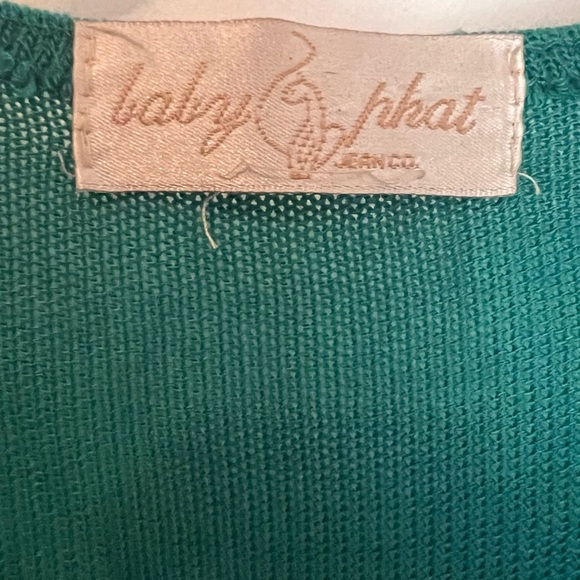 Baby Phat Vintage V-Neck quarter-sleeve Top-Green& Gold - Picture 4 of 8